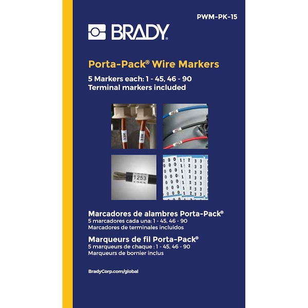Brady Porta-Pack Wire Marker Book Repositionable Vinyl Cloth Legend: 1 to 90, 10PK PWM-PK-15 - main